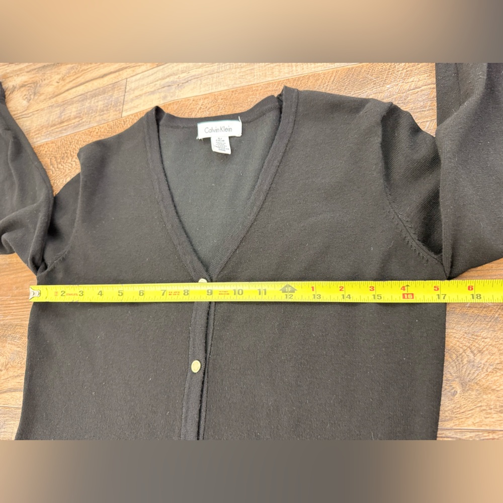 Calvin Klein Women's Size Small, Elegant Ruffle Cuff Cardigan Button Sweater - Picture 8 of 13